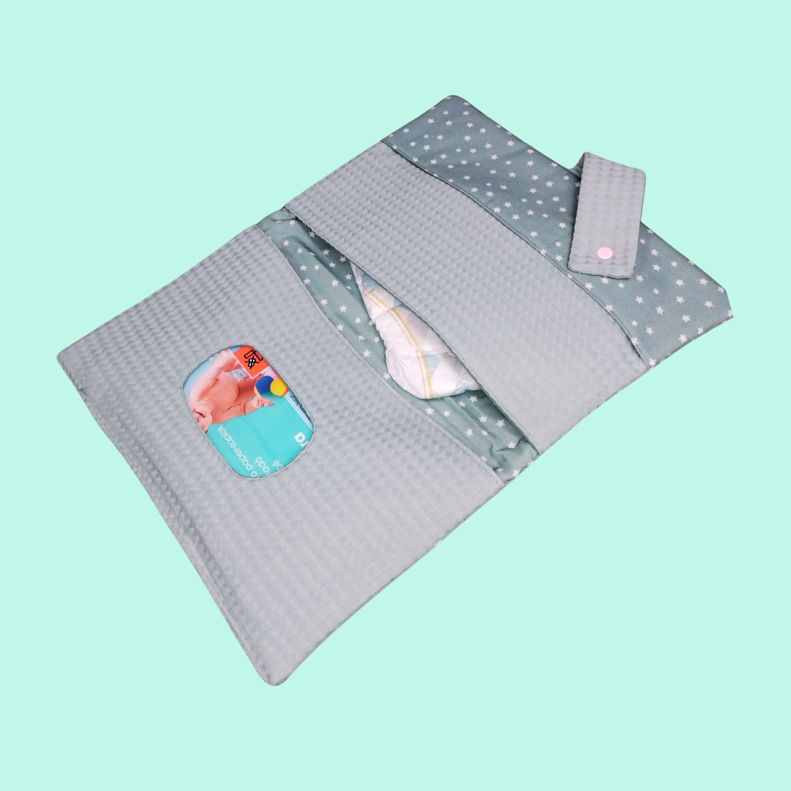 PORTAPAÑALES Y TOALLITAS VERDE ESTRELLAS - Imagen 2